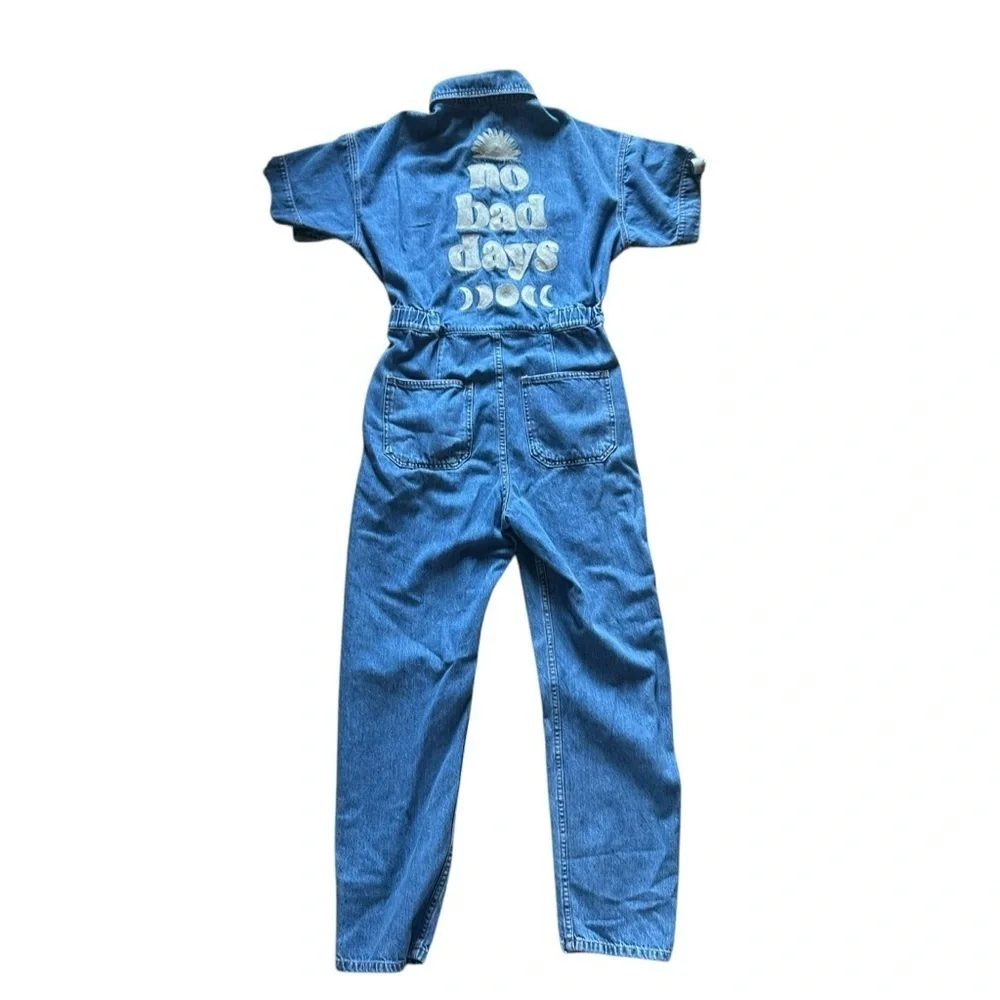 RARE FREE PEOPLE Marci Embroidered Coverall NO BAD DAYS SIZE SMALL EUC - Picture 2 of 7